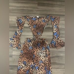 Leopard Print Dress with Blue Butterfly Accents
